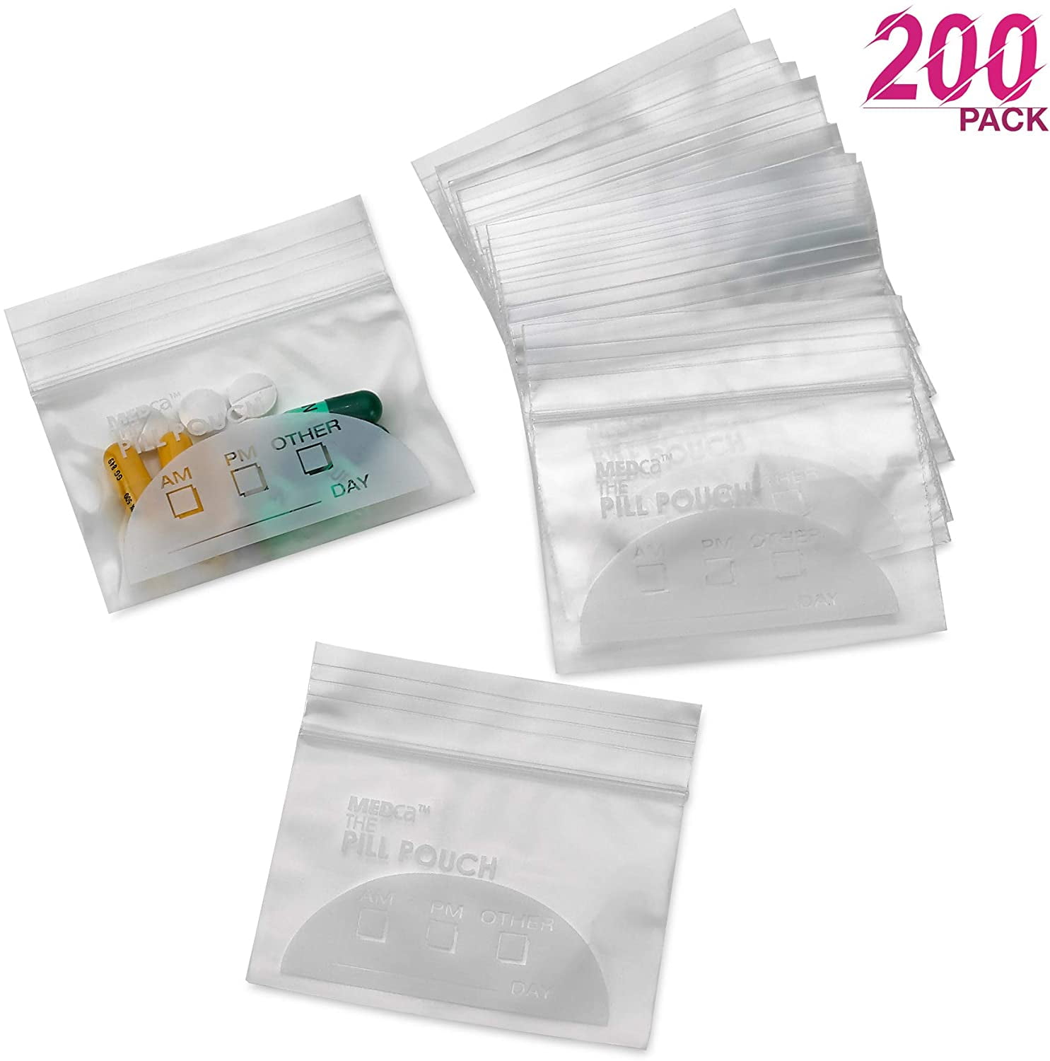 Pill Pouches, Plastic Pill Bags (Pack of 200) – Resealable Zipper