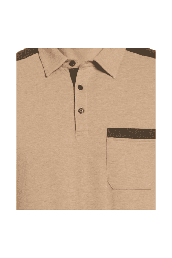 Men's Slim Fit Pique Pocket Short Sleeve Polo, Camel Heather, S
