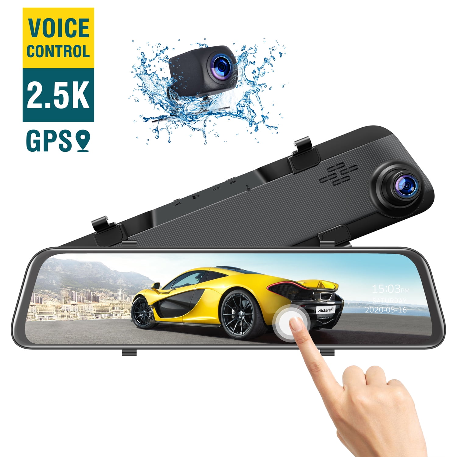2.5K 12 Inch Mirror Dash Cam GPS Rear View Mirror Camera, Touch Screen