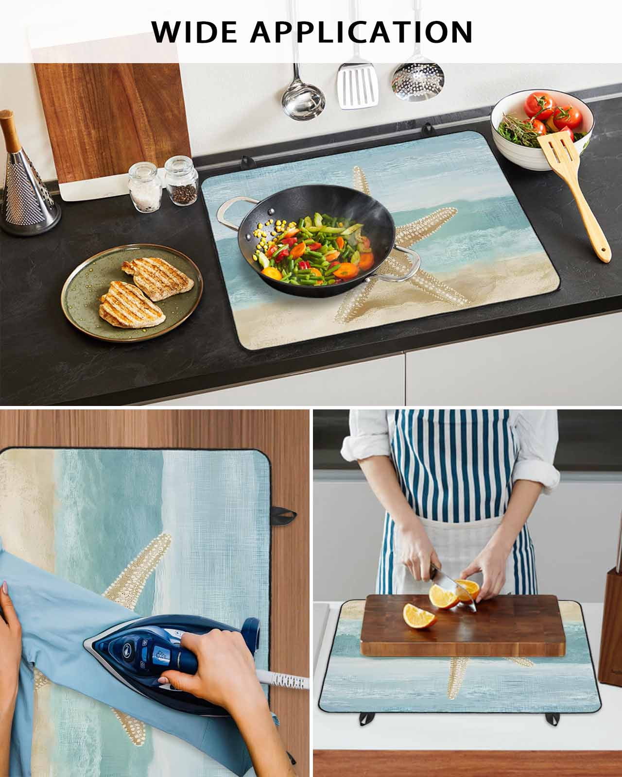 nqOlkjepod Large Induction Cooktop Protector Mat 24"x21", Vintage Coastal Beach Stove Top Covers for Electric Stove, Summer Retro Sand Starfish Stove Burner Cover Mats, Glass Top Stove Cover