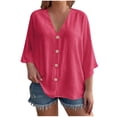 thumbnail image 2 of Button-Down Shirts for Women Plus Size L-4X Lightweight 3/4 Sleeve Blouses Tops Womens Casual Solid Color Loose V Neck Beach Cover Ups Tees Top, 2 of 8
