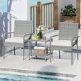 thumbnail image 2 of Gymax 3 Pieces Patio Furniture Set PE Rattan Porch Chairs w/ 2-Tier Table White, 2 of 10