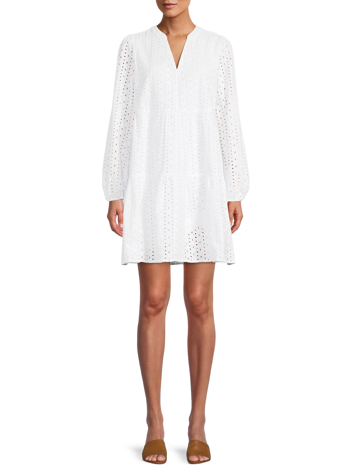 Time and Tru Women's Long Sleeve Solid and Eyelet Dress - image 5 of 5