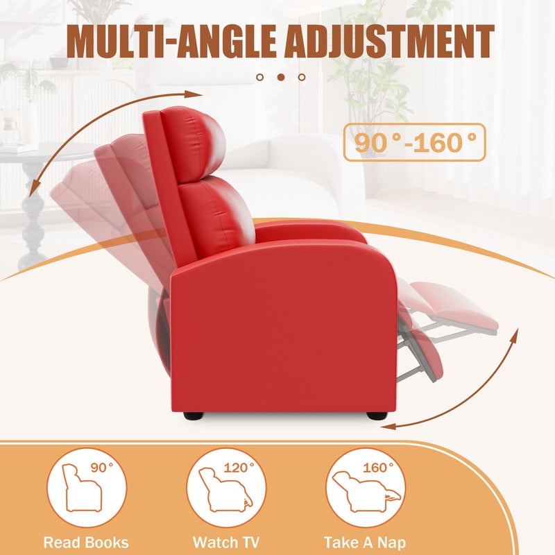 Furmax Recliner Chair Pu Leather Single Sofa Home Theater Recliners with Lumbar Support for Living Room,PU Red