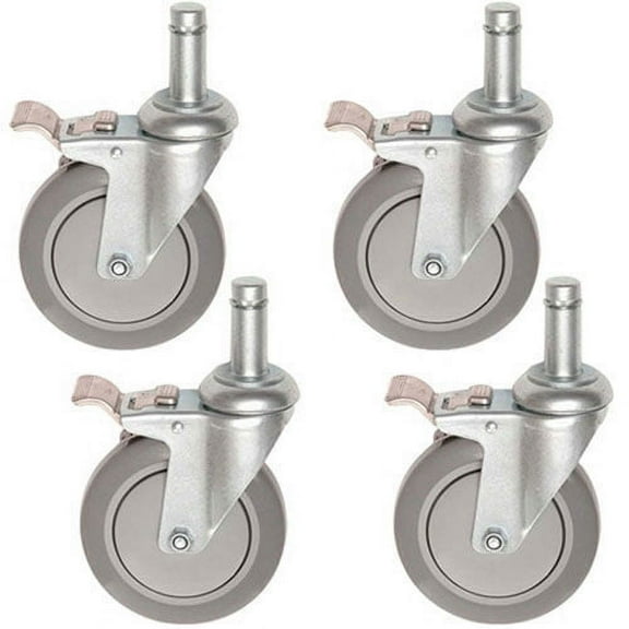 5" Polyurethane Stem Casters Set of (4) Wheels, All 4 with Brakes, 1200 Lb. Cap.