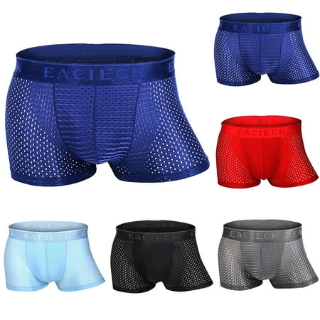 

harmtty Ultra Thin Solid Color Breathable Mesh U Convex Boxers Briefs Men Underwear Light Blue
