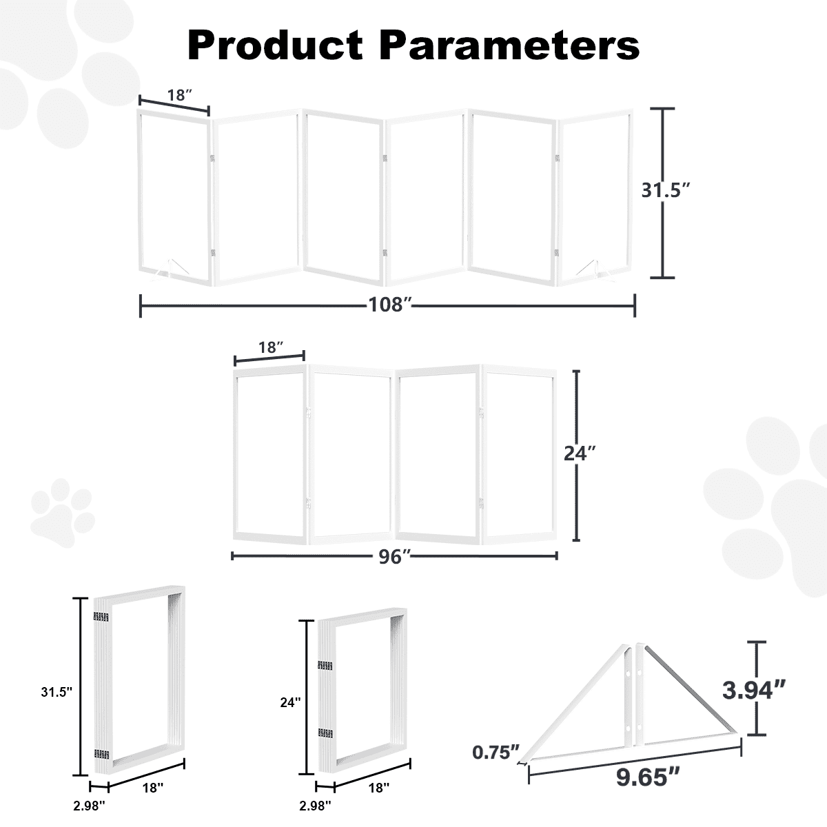 Fairy Baby 6 Panel Freestanding Dog Gate, Clear Acrylic Wooden Pet Gate 24"H x 102"W for Stairs Hallway