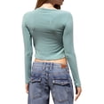 thumbnail image 3 of Liacowi Women’s Summer Slim Short T-Shirt, Solid Color Long-Sleeve Round Neck Slim Cropped Tops, 3 of 4