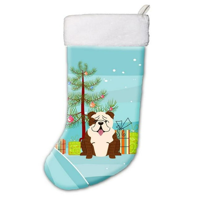 Joyeux Noël Arbre Bouledogue Anglais Bas de Noël Blanc