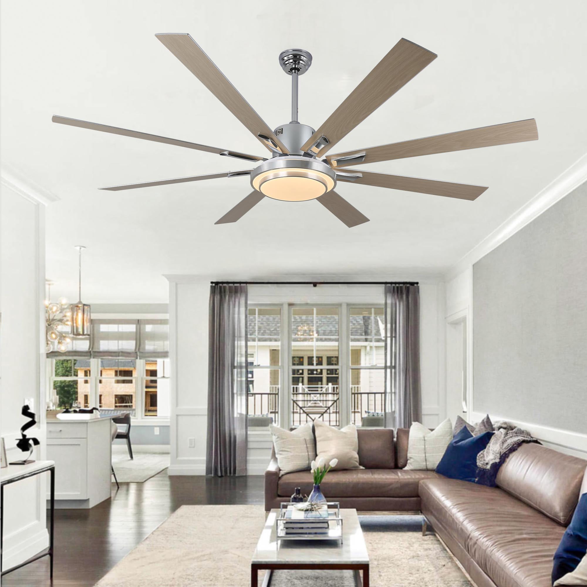 Bella Depot 72" Modern Silver LED Ceiling Fan 6-Speed Reversible Chandelier With Dimmable Light and Remote Control