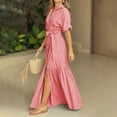 thumbnail image 3 of PBFRDSJ Womens Summer Dresses V Neck Striped Button Down Shirt Dress Half Sleeve Tiered Maxi Sundress with Adjustable Belt, 3 of 5