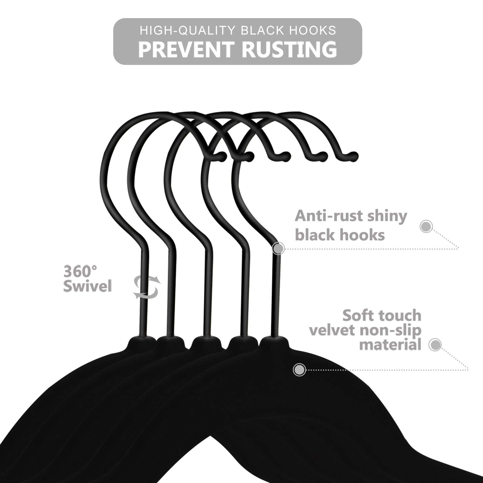 Hangers Non-slip & 11.8 Inch For Clothes Pack Of 50(black/black)