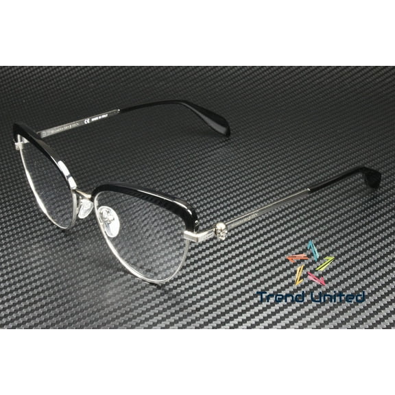 ALEXANDER MCQUEEN AM0259O 001 Cat Eye Silver Shiny Demo Lens 55 Women Eyeglasses