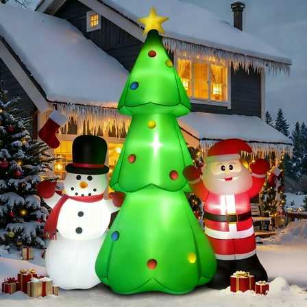 8Ft Inflatable Christmas Tree with Santa Claus and Snowman, Built-in Bright LED Lights for Outdoor Yard Garden Holiday Decoration