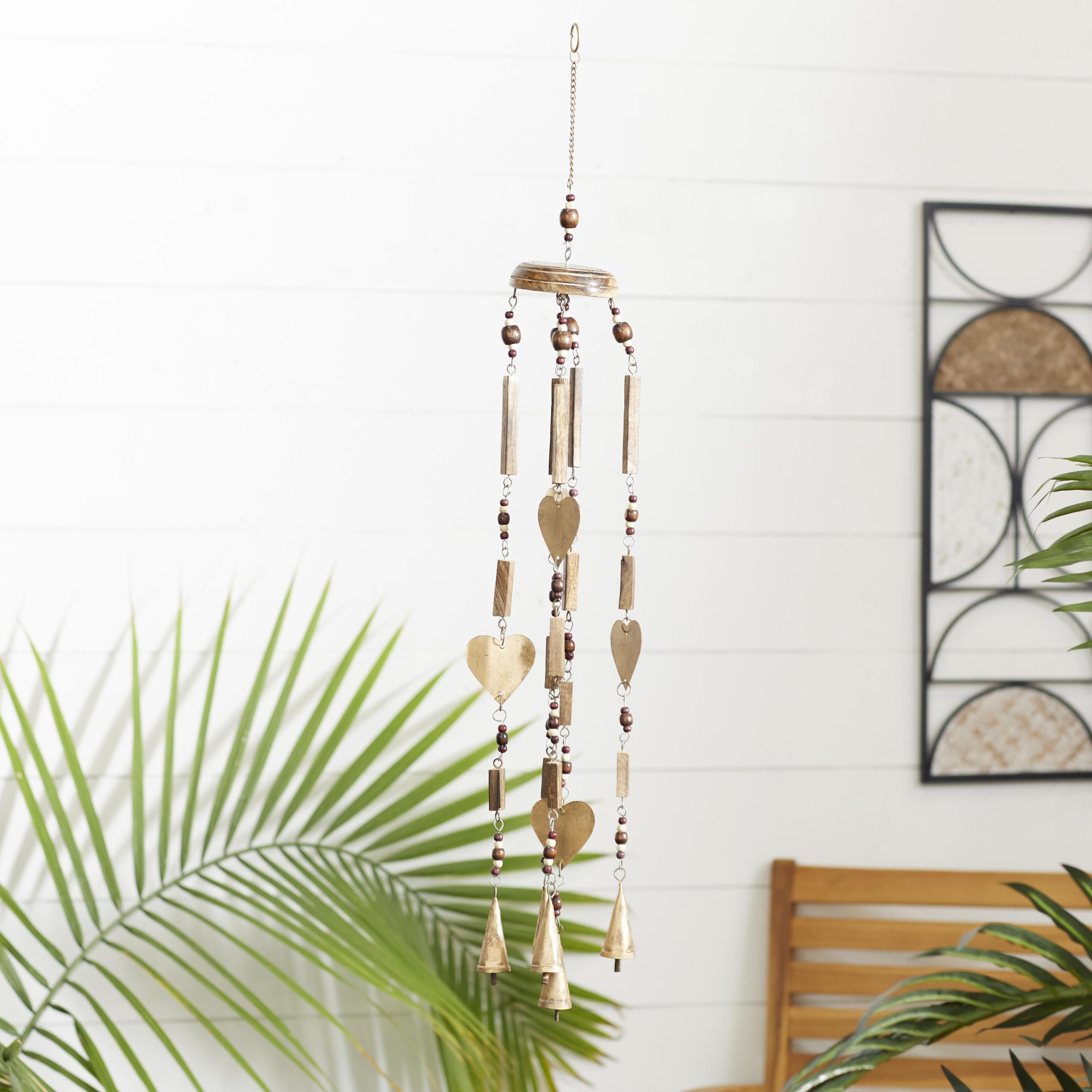 DecMode 33" Gold Metal Heart Windchime with Beads and Cone Bells