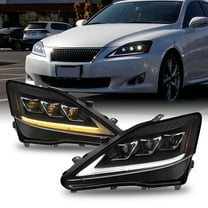 AKKON - Fits 2006-2010 Lexus IS250 IS350 [Halogen Type] Projector Dual Beam Black Headlights Pair w/ LED DRL Turn Signal
