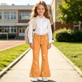 thumbnail image 5 of Spazoro Girls Flare Pants with Pockets, Loose Fit Button Closure Flare Leg Zip Up Star Print Casual Bell Bottom Trousers Orange Size 10-11, 5 of 8