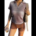 thumbnail image 2 of Camiseta de Corta con Cuello en V para Mujer, Sin Mangas, con Cuello A Rayas, Prendas Casuales de Moda 2025. Vino Tinto M, 2 of 9