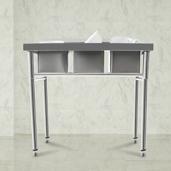 3-Compartment Rectangular Stainless Steel Sink Bowl for Kitchen Catering Prep Table Washing Sink