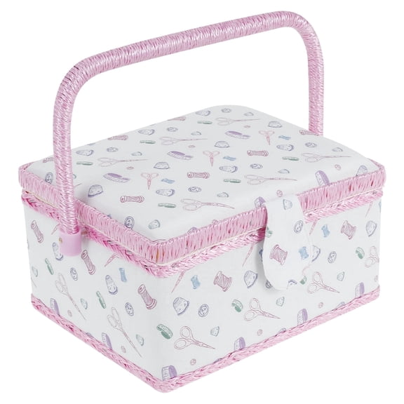 Wekvgz Sewing Basket with Removable Tray Practical Sewing Basket Organizer with Interior Pocket Portable Sewing Storage Box Stylish Sewing Kit Basket for Needles Thread Tape Measure