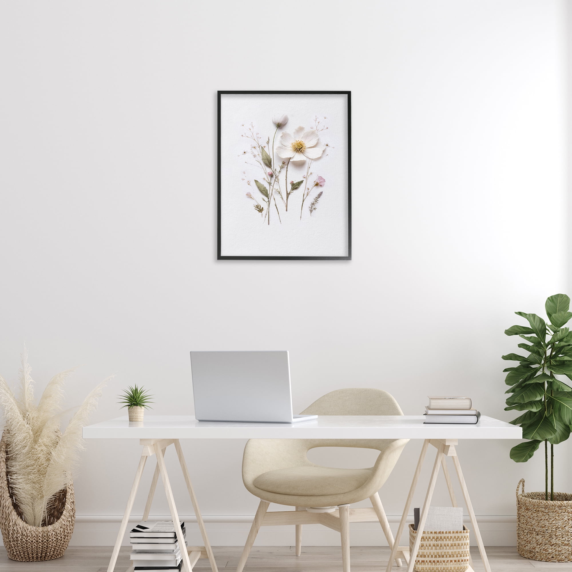 Delicate Pressed Flower Sprigs Black Framed Giclee Art, design by Lettered and Lined