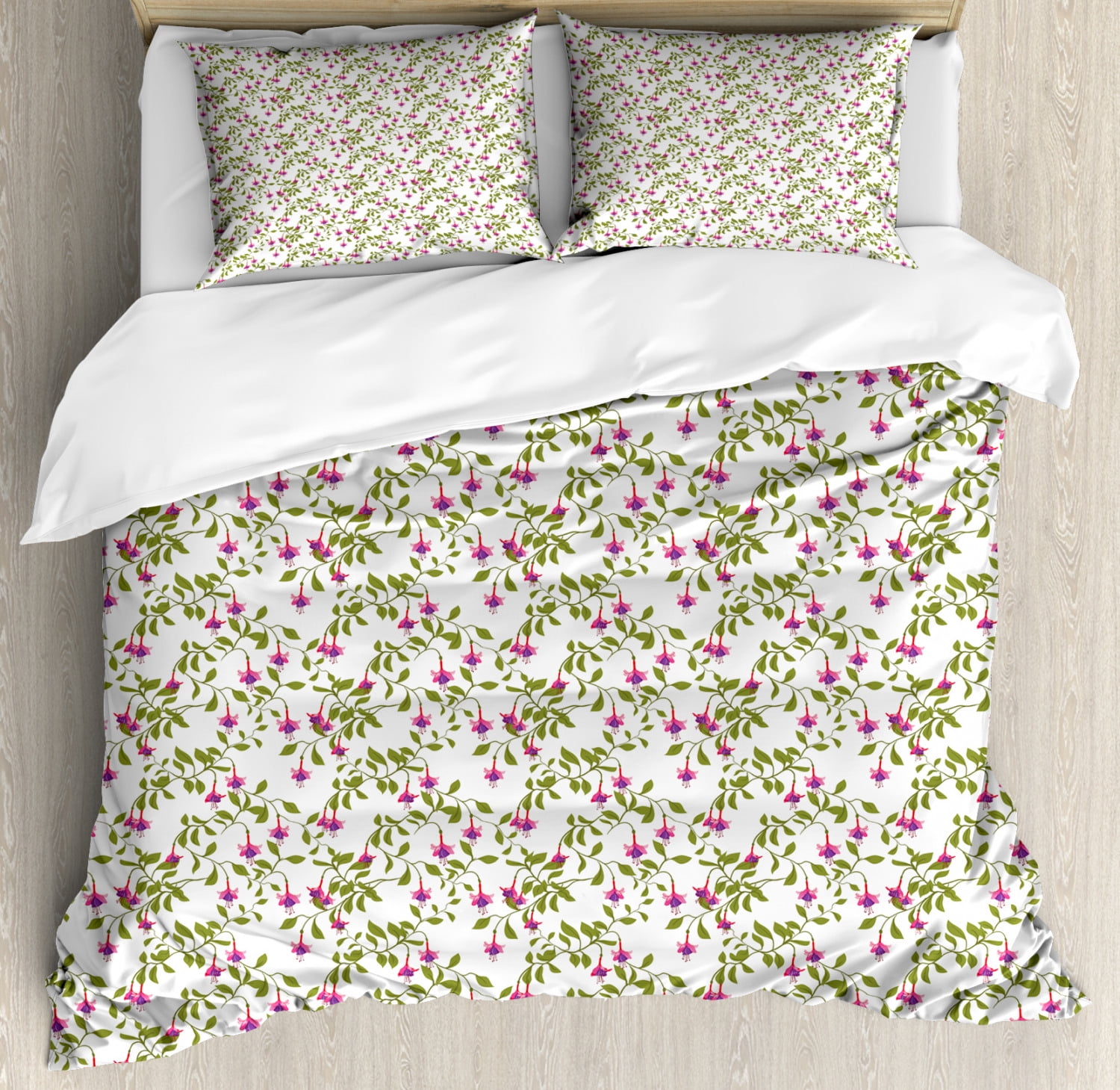 Floral Duvet Cover Set, Vintage Pattern with Fuchsia ...