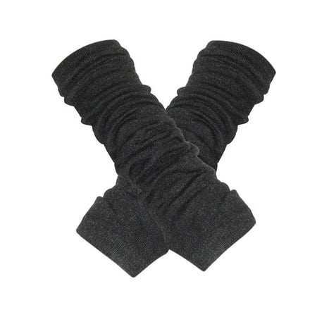 Ladies Knitted Solid Color Arm Warmers Gloves Dark Gray