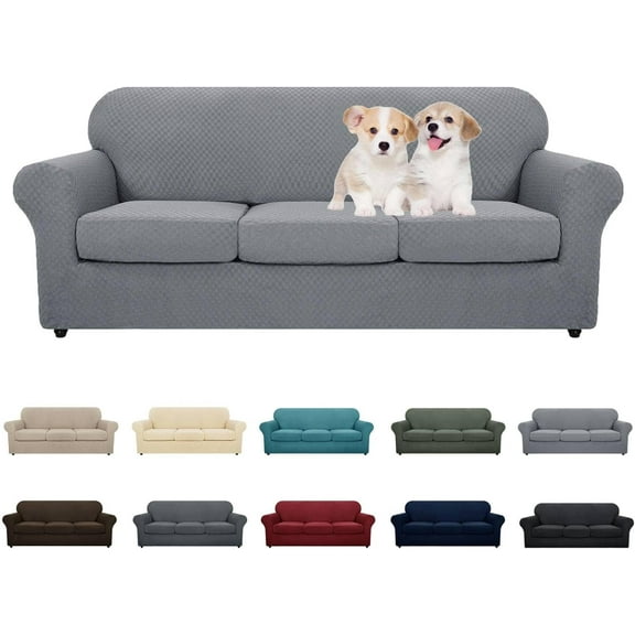 4 Piece Couch Covers for 3 Cushion Couch Super Stretch Non Slip Couch Cover for Dogs Pet Friendly Elastic Jacquard Furniture Protector Sofa Slipcovers (Sofa, Light Gray)