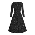 thumbnail image 5 of DHFJKG Sparkly Sequin Party Dress For Women Mid Length Deep V Neck Long Sleeve Clubwear Ruched Waist Flowy Versatile Dresses, 5 of 5