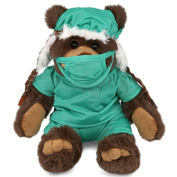 DolliBu Brown Bear Doctor Plush Toy - Super Soft Bear Doctor Stuffed Animal Dress Up with Cute Scrub Uniform and Cap Outfit - Fluffy Doctor Toy Plush Gift - 11 Inches