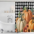 thumbnail image 3 of Orange Pumpkins Fall Shower Curtain, Waterproof Shower Curtains for Bathroom, Plaid Thanksgiving Maple Leaf Washable Fabric Bathtub Curtain Set Bath Decor with 12 Hooks 72"x78", 3 of 8