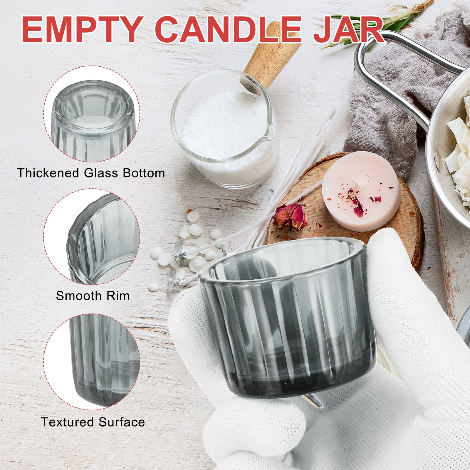 Uxcell Glass Empty Candle Jars, 4 Pcs Ribbed Candle Containers for Candle Making, DIY Gifts, Home Decor, Storage, Amber