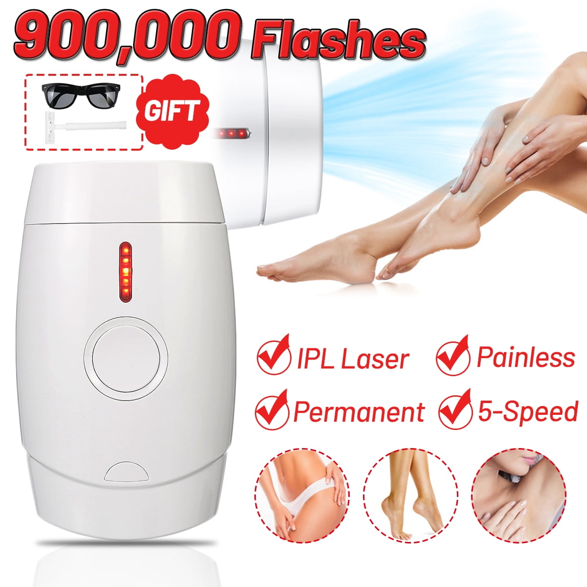900,000 Pulse Flash IPL Laser Permanent Hair Removal Painless Epilator