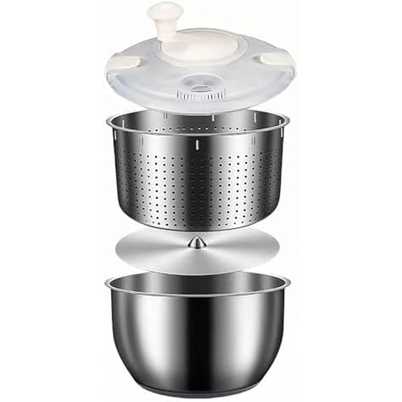 Large capacity 6L Stainless Steel Salad Spinner, Vegetable Spinner,Fruit Spinner,Lettuce Spinner, Household Vegetables and Pasta Fries Spinner,must-have for domestic and commercial kitchens