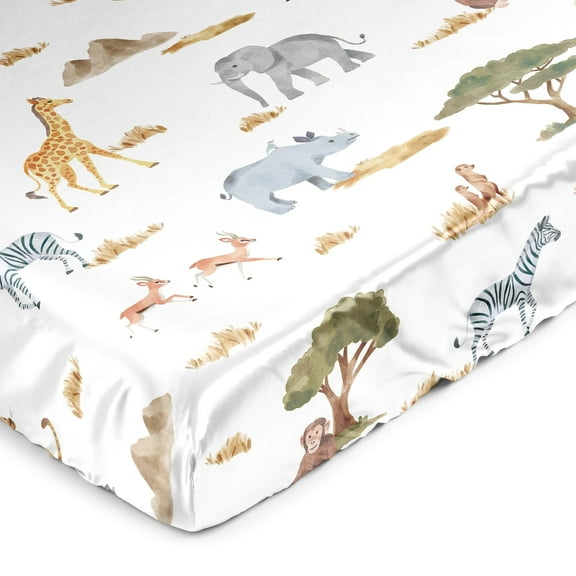 Sweet Jojo Designs Jungle Green Yellow and Grey Satin Fitted Crib Sheet