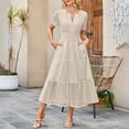thumbnail image 4 of GEWSEY Womens 2025 Summer Maxi Dress Short Sleeve V Neck Hollow Out Eyelet A Line Long Flowy Beach Vacation Dresses (Beige, XXL), 4 of 7