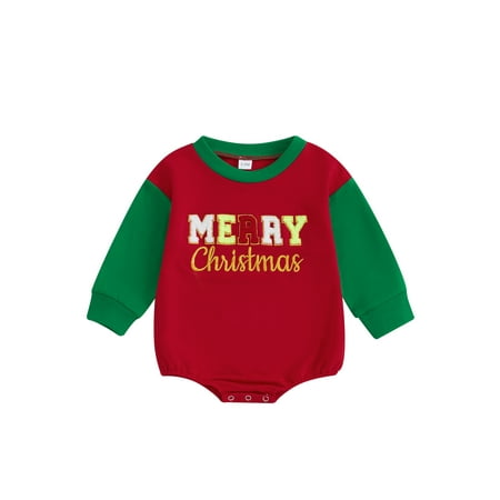 

Awevudst Baby Christmas Romper Letter Embroidery Long Sleeve Jumpsuit
