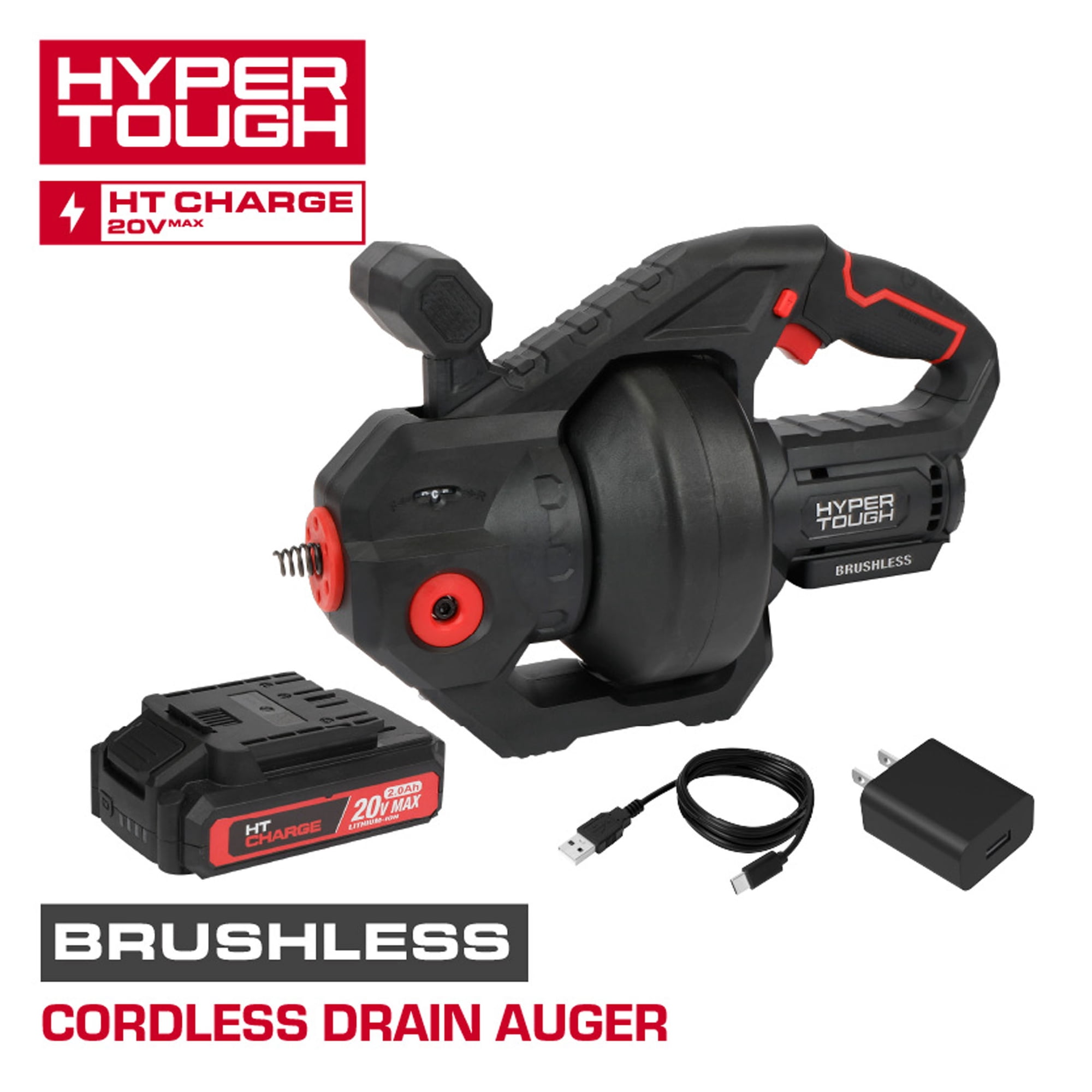 Hyper Tough 20V Max Cordless Brushless Drain Auger with 2.0Ah Battery