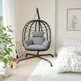 thumbnail image 4 of TQKVIPI Wicker Egg Chair Outdoor Indoor,Foldable Patio Hanging Egg Chair with Stand,Swing Chair with UV Resistant Cushion 350lbs Capacity for Bedroom, Patio, Garden and Balcony (Black+Light Grey), 4 of 6