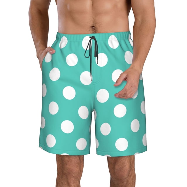 Fotbe Teal Turquoise And White Polka Dot Trajes de Baño Estampados para Hombre, Shorts de Verano de Secado Rápido, Ropa de Playa, Bañadores-XX-Large