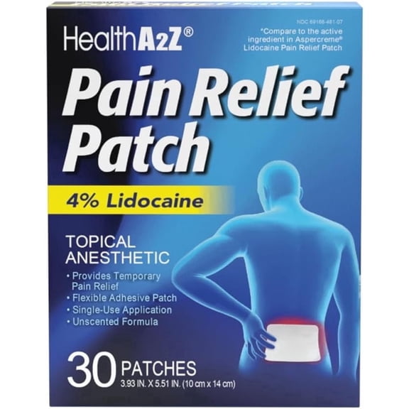 HealthA2Z Pain Relief Patches - Lidocaine 4%, Flexible Adhesive, Unscented - 30 Count