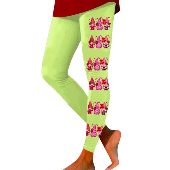 Gyexs Womens Valentine's Day Leggings Plus Size Gym Workout Legging Stretchable Loungewear Yoga Pants High Waist Spring Clothes #03 Green & Size S