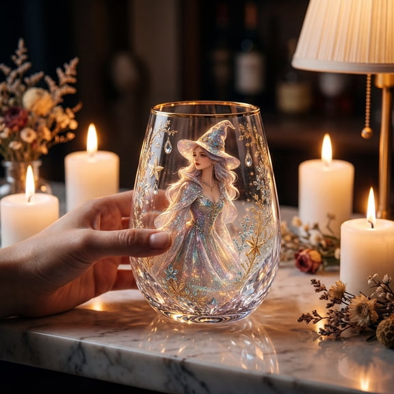 ShaoXinWan Halloween Witch Pattern Gold Rim Wine Glass, Decorative Drinking Glass Tumbler, Themed Festival Glassware for Cocktails Party Home Dining Holiday Gift