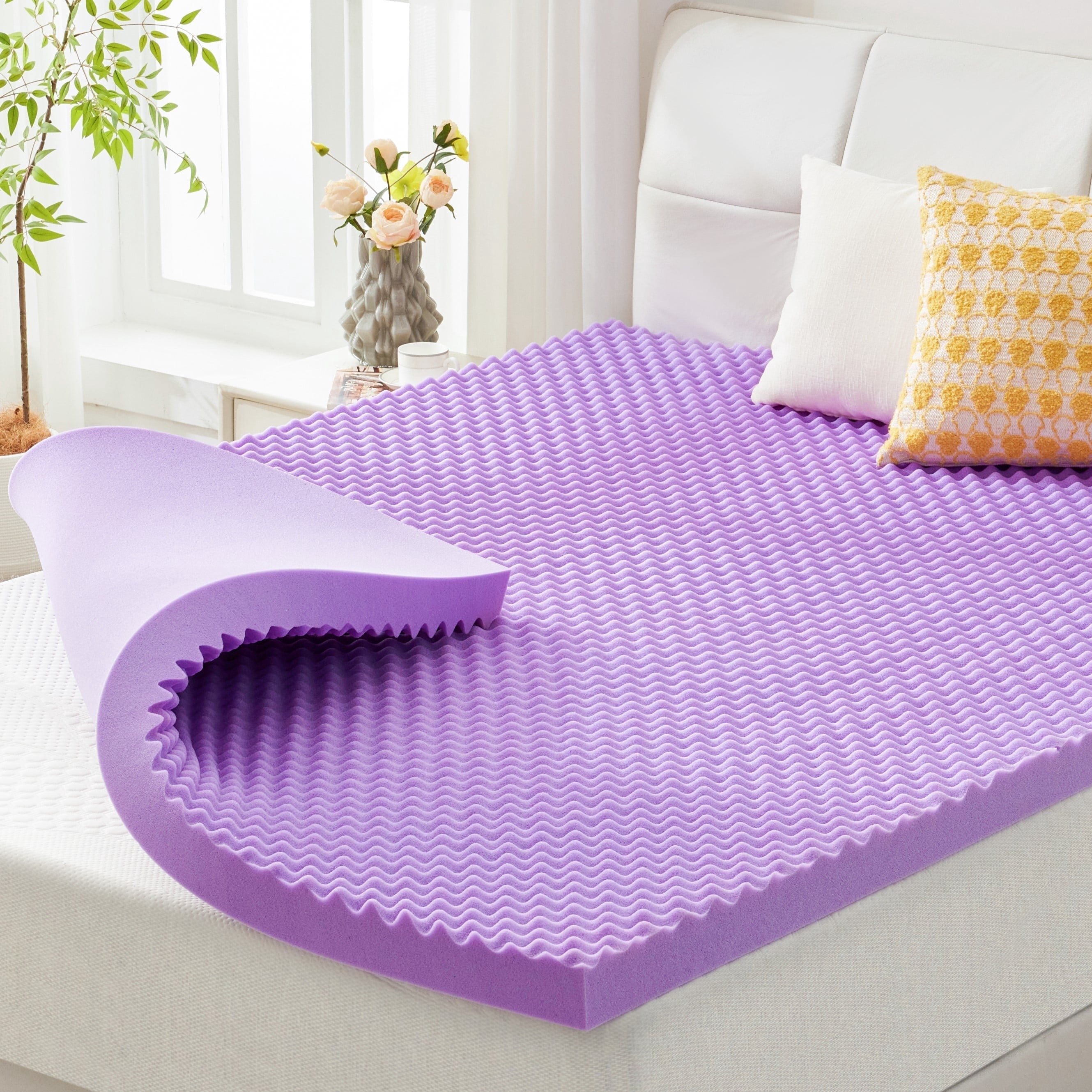 BDEUS 2 inch Gel Cooling Memory Foam Mattress Topper, Memory Foam Egg Crate Mattress Topper, CertiPUR-US Certified, Twin Size