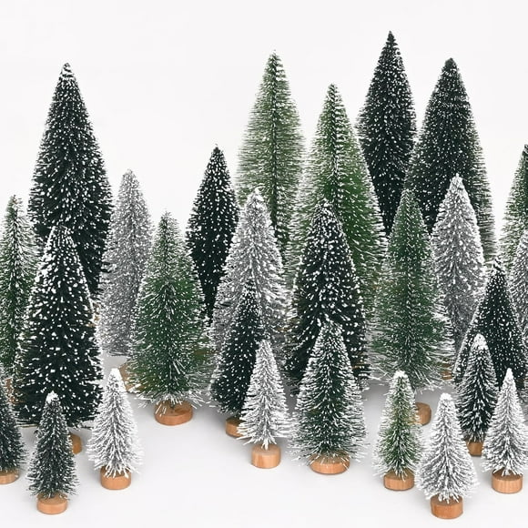 Waipfaru 21 Pcs Mini Christmas Tree Table Decor, Bottle Brush Christmas Trees, , Miniature Pine Trees for Xmas Tabletop Crafts Indoor Decor