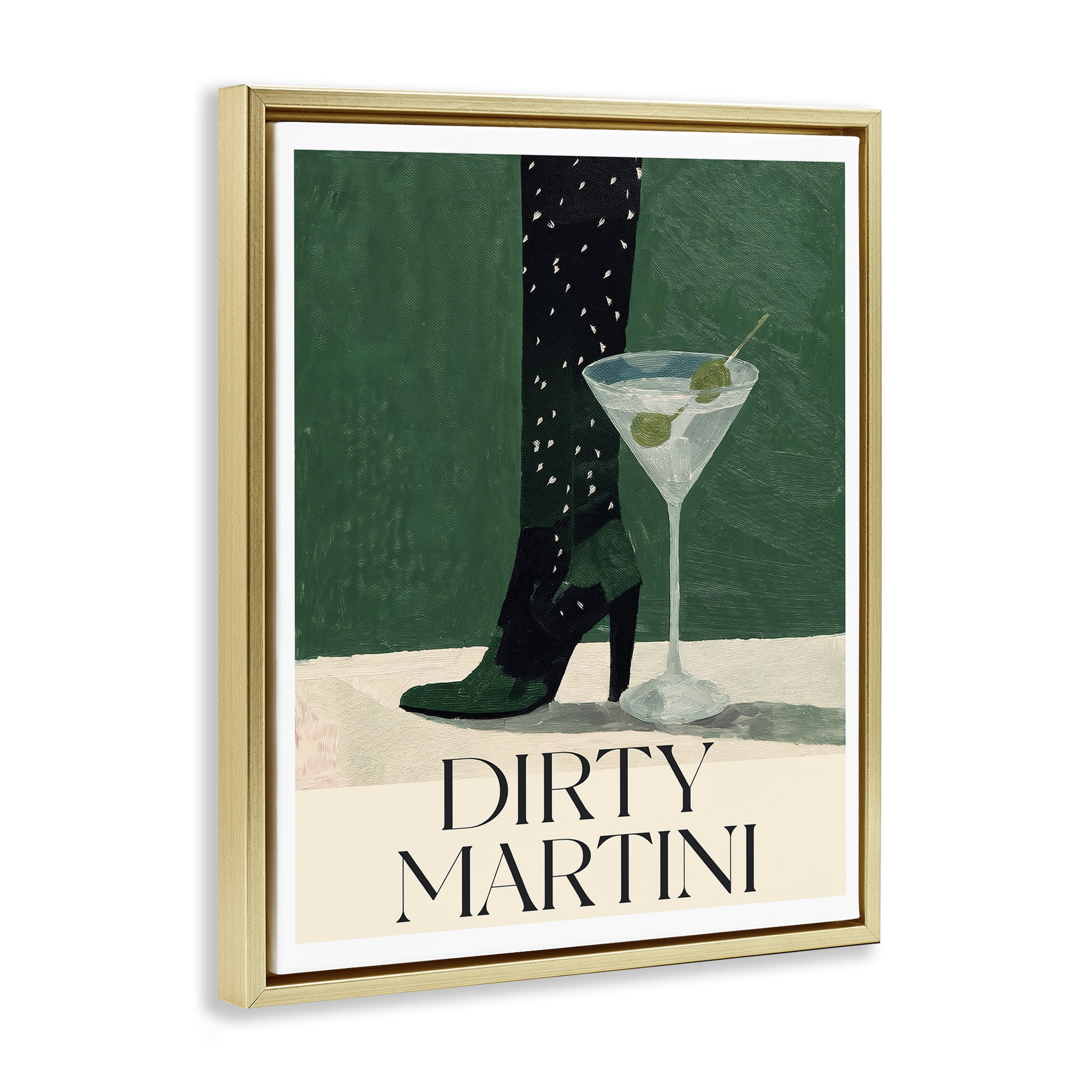 Stupell Industries Dirty Martini Stylish Heel Gold Framed Floater Canvas Wall Art, design by Lettered and Lined