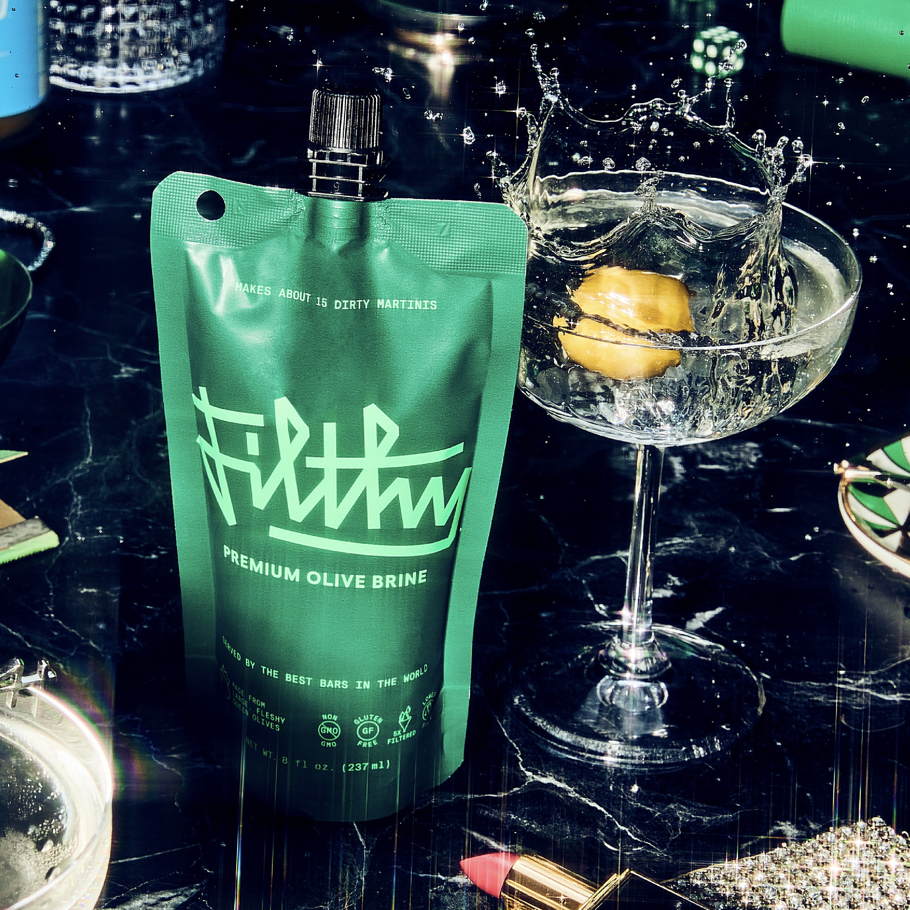 Filthy Olive Brine {remium Cocktail Mixer, 8oz Pouch (2-Pack)