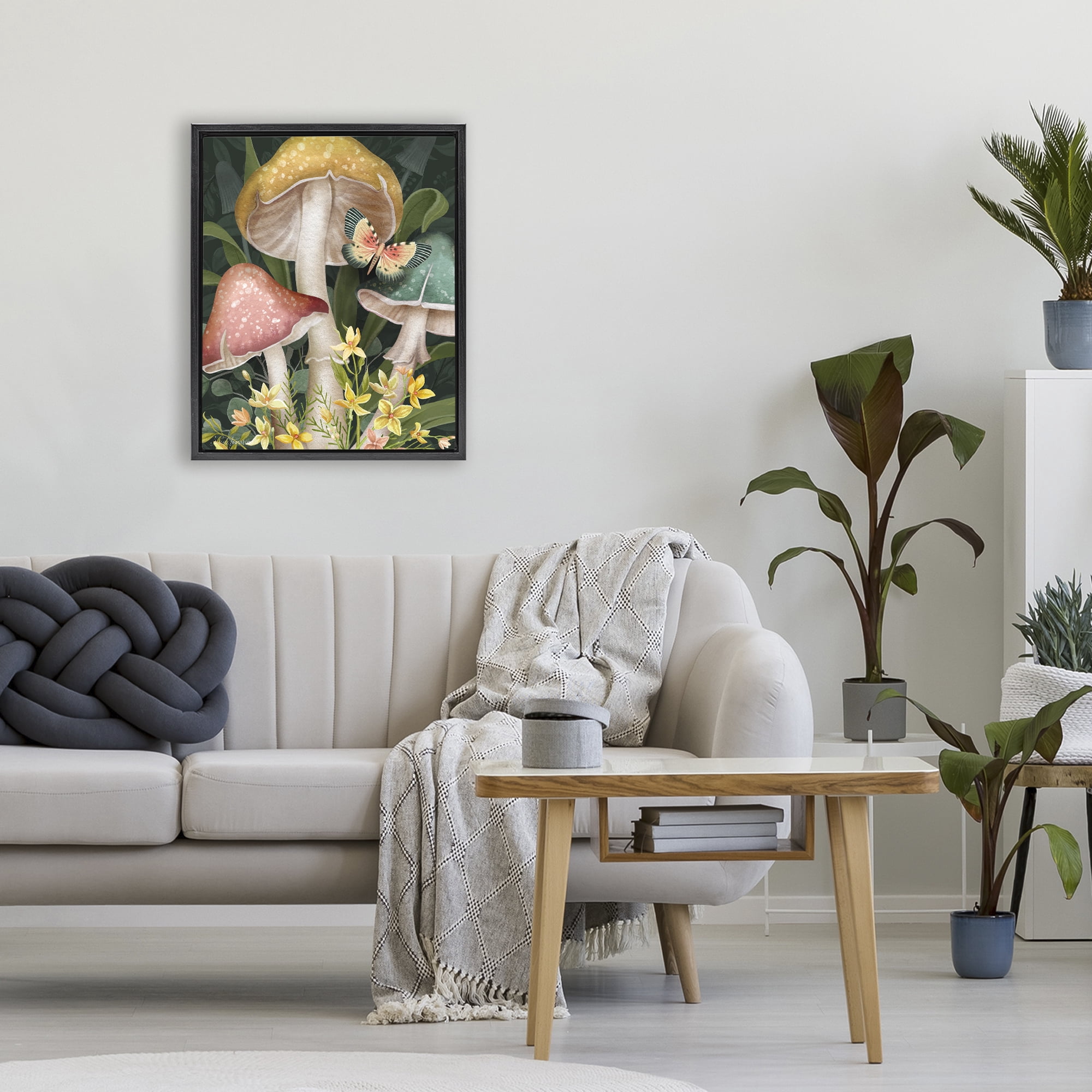 Stupell Industries Midnight Garden Mushrooms Black Framed Floater Canvas Wall Art, design by Nicole Tamarin