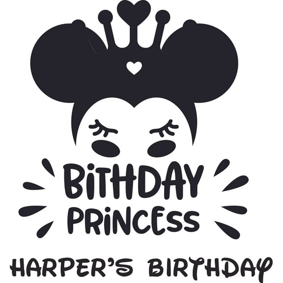 Birthday Princess Logo Cartoon Design Customized Name Wall Decal - Custom Vinyl Wall Art - Personalized Name - Baby Girls Boys Kids Bedroom Wall Decal Room Decor Stickers Decoration Size (10x8 inch)
