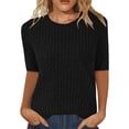 thumbnail image 1 of Women's Ribbed Fleece 5-Point Sleeve Pullover T-Shirt - Soft Casual Fashion Tee for Daily Wear, 1 of 6